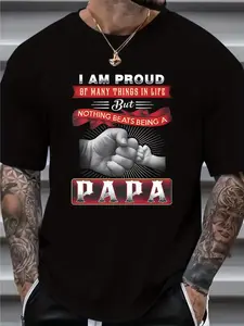 Men's Large Size Graphic T-Shirt- Papa Design, Fist Collision, Bold Red Text and Inspirational Quote Comfortable Elasticity, Casual Street Style, Suitable for Casual Wear, Plus SizeUnisex 2026 Black T-Shirt