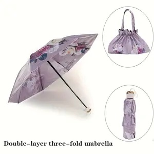Fashionable Large Pattern Sun Umbrella, Dual-Layer Fabric, Handmade Three-Fold Portable Design, Ideal Outdoor Sunshade