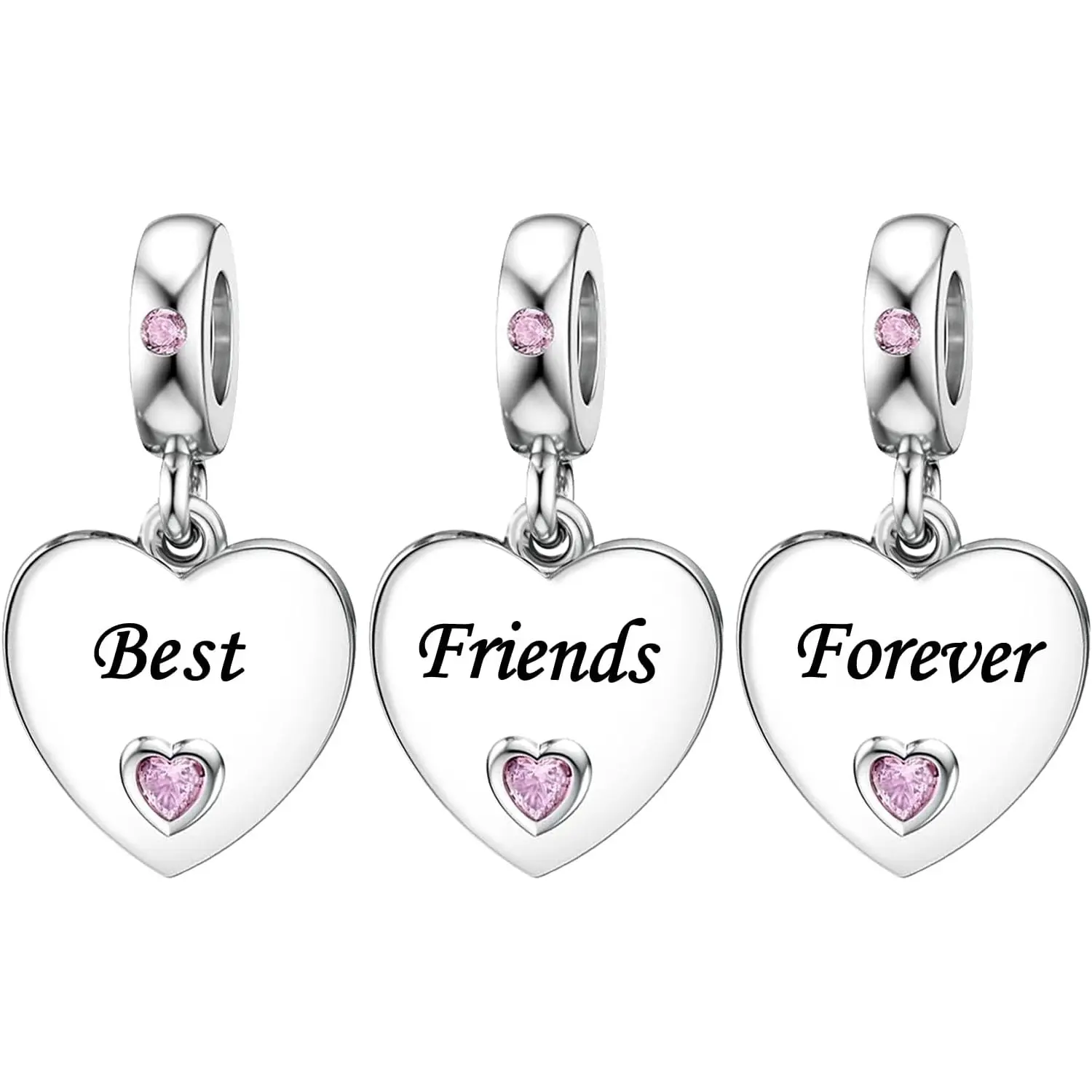 3 pcs Pink Dangle Heart I Love You Family Charms Compatible with Pandora Bracelet for Mom Mother Daughter Nana Granddaughter Best Friends Sister
