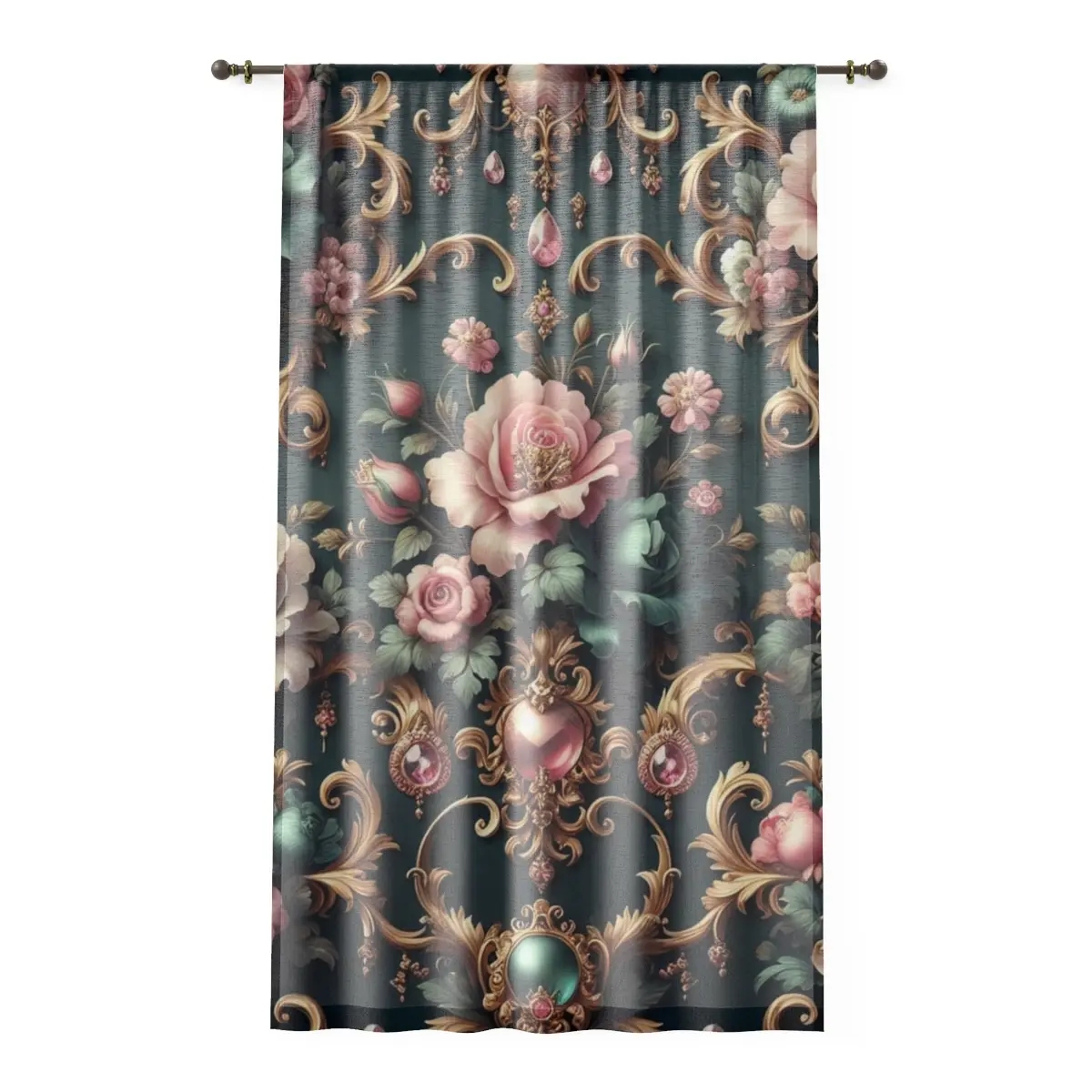 Teal Rococo Window Curtain