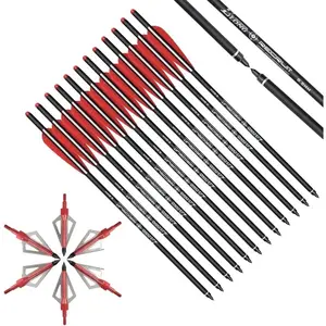 Elong Crossbow Bolts 20 Inch Carbon with Hunting Broadheads 6 Pack, Crossbow Arrows for Hunting Outdoor Target Practice Compound Bow Hunting and Target Kit
