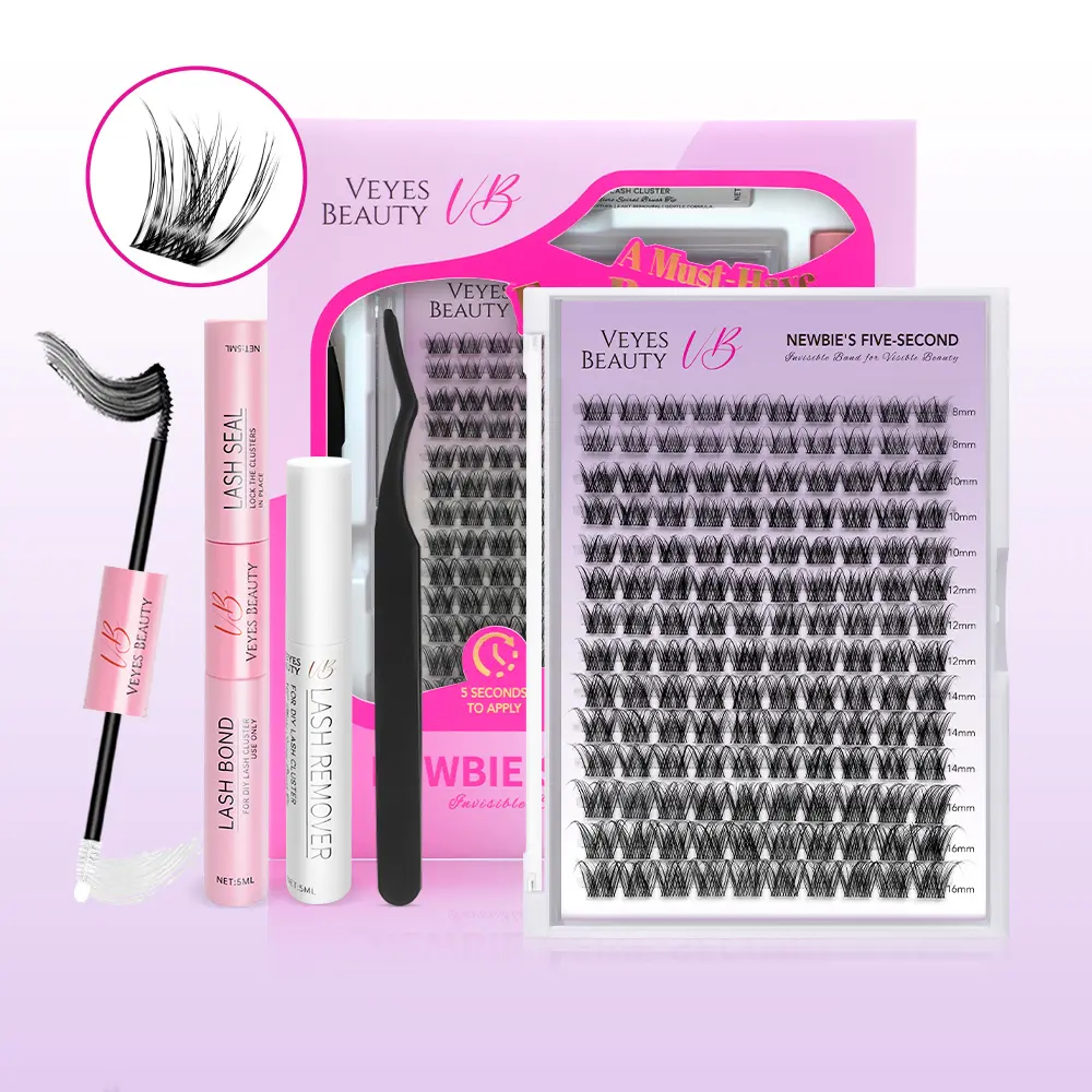Veyesbeauty LuxeBold Cluster Lashes Eyelashes Cluster Individual Lash Extensions with Bond & Seal Tweezer Dramatic Volume Eyelash Wispy Faux Mink Lash Mixed Length DIY Large Tray for Self Makeup Cosmetic Application at Home