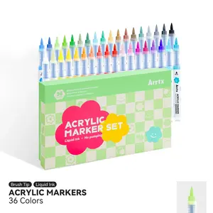 Arrtx Acrylic Paint Pens Set Brush Tip Waterproof for Rock Painting Stone Glass Egg Wood DIY Crafts Versatile Use Liquid Ink acrylic marrker pen