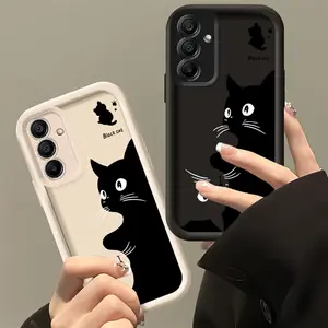 A phone case with a black cat design pattern, TPU shockproof full protection case, suitable for Samsung S21/22/23/24/25/NOTE20 PLUS ULTRA FE A13/14/15/16/17/33/34/35/36/52/53/54, an ideal gift for friends and family, T155