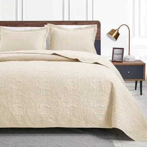 Quilts for Queen Bed Beige Bedspreads Bedding Set - Summer Lightweight Bedspread Comforter - Coin Pattern Bedding Coverlet for All Season - 3 Pieces (1 Quilt, 2 Pillow Shams) All Seasons Quilt