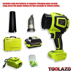TOOLAZO 20V Lithium-ion 2-in-1 Blower & Vacuum Cleaner 4.0Ah Battery Fast Charger 10000 RPM Turbo 3-Speed Modes Portable for Outdoor & Indoor Cleaning