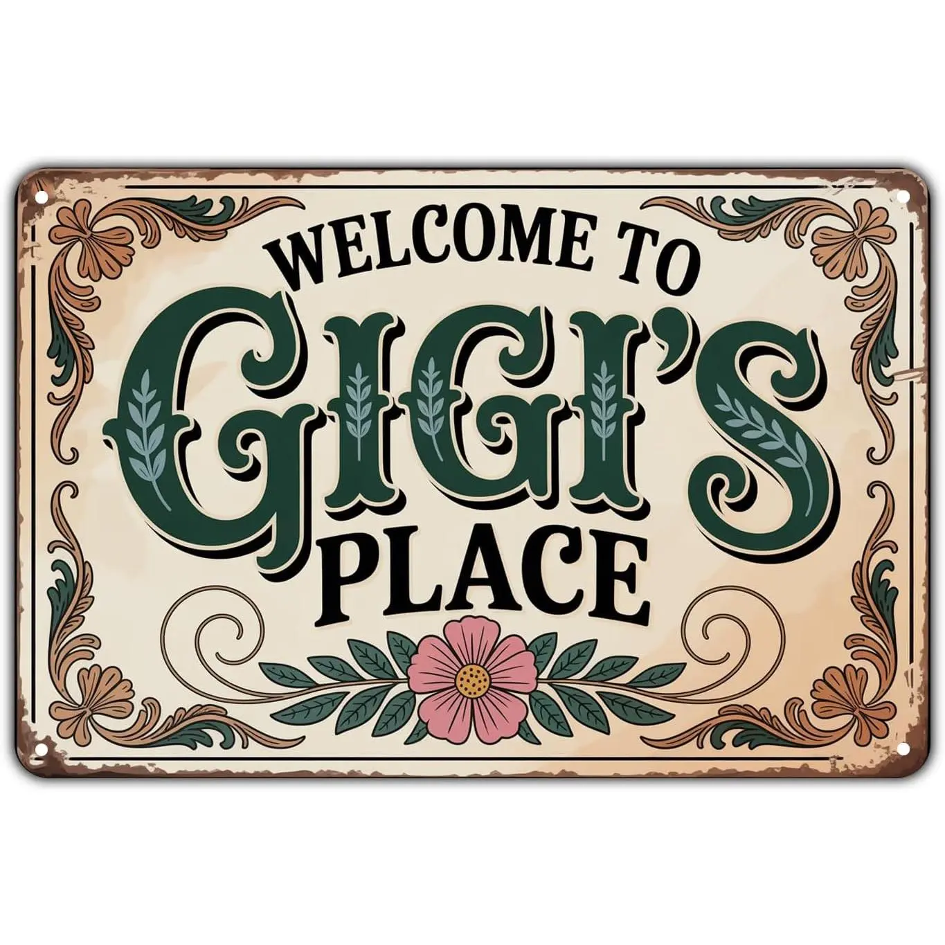 Gigi's Place tin sign Vintage Gigi's Place Welcome Sign Metal Sign Print Aesthetic for Garden Yard Bar Porch Home Bedroom Kitchen Wall Decor Decor Gift