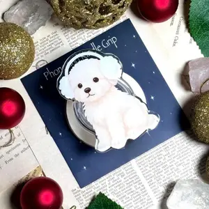 Cute White Puppy Dog Phone Grip – Adorable Pop Socket Phone Holder – Kawaii Gift Accessory