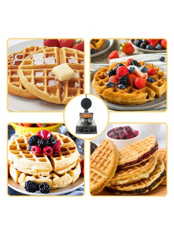 Commercial Waffle Maker,1200 W Round Nonstick Waffle Iron, Rotatable Waffle Baker Machine With 122-572℉ Temp Range And Time Control, Stainless Steel Waffle Maker Eflon-Coated Baking Pan
