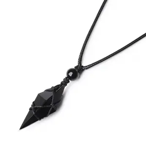 Natural Obsidian Stone Pendant Necklace - Adjustable Black Gemstone Wrap Necklace for Protection & Daily Energy Charm - 25x30mm Raw Stone, 20-24 Inch Chain, Lightweight, Versatile Spiritual Accessory