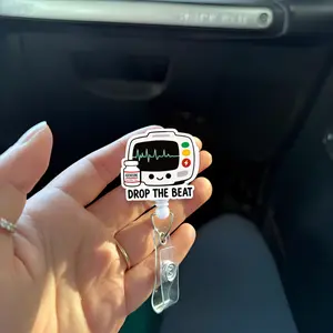 Drop The Beat Badge Reel – Funny Nurse Retractable ID Holder, Cute Medical Badge Clip Gift