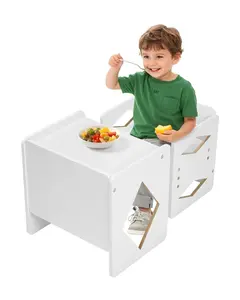 Montessori Weaning Table And Chair Set For Toddlers, Wooden Kids Table And Chair Set Aged 1-5, Adjustable Height Montessori Chair And Activity Table, Ideal For Reading, Eating, Playing, White