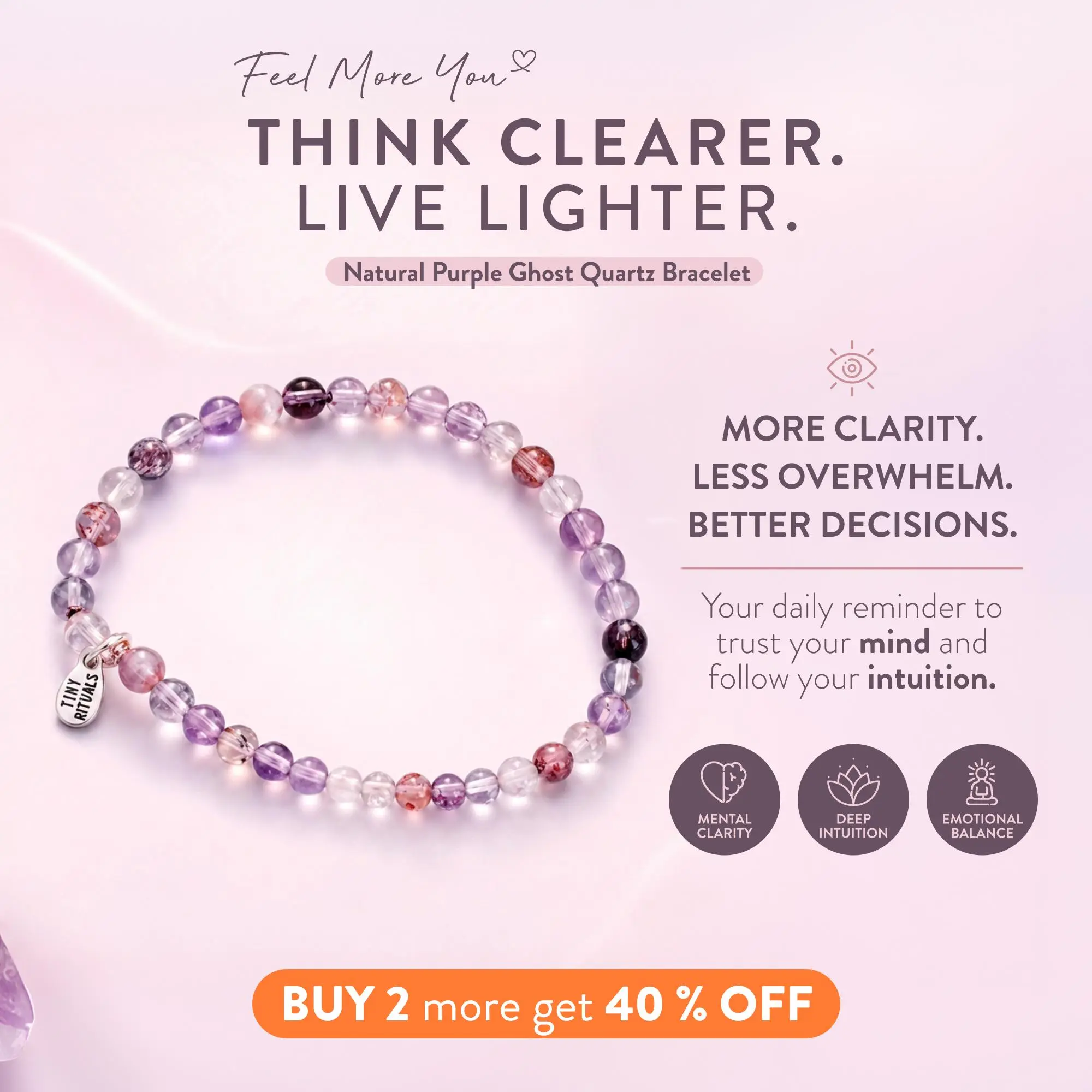 TINY RiTUALS Natural Purple Ghost Quartz Crystal Healing Bracelet