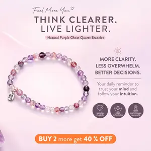 TINY RiTUALS Natural Purple Ghost Quartz Crystal Healing Bracelet TINY RiTUALS Natural Purple Ghost Quartz Crystal Healing Bracelet