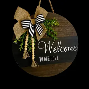 Front Door Decor | Door Hanger | Welcome Sign | Wood Door Sign | Front Door Sign | Wreath | Door Decor | Round Welcome Sign | Round Door (Black, Espresso)