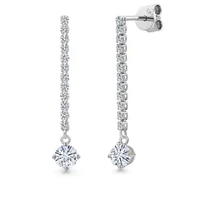 Gem Stone King 14K White Gold White Moissanite and Lab Grown Diamond Dangle Earrings for Women | 1.02 Cttw | Gemstone Birthstone | Round 4.5MM
