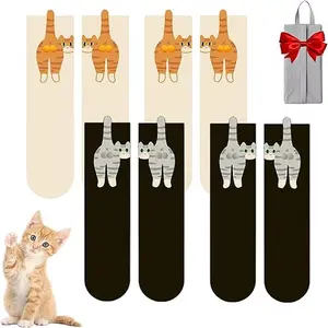 4 Pairs of Adorable Cat Socks with Balls – Funny Soft Cotton Animal Crew Socks for Women and Men, Novelty Gifts for Cat Lovers