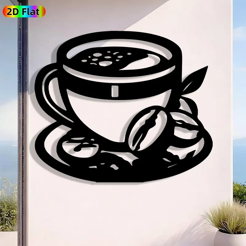 1pc Minimalist Coffee Cup & Coffee Beans Metal Wall Art, Minimalist Coffee Cup & Coffee Beans Statue Mural, Iron Craft, Perfect for Kitchen, Living Room, Office Wall Decor, Artistic Metalwork, New Year Decor, Ideal Gift for Coffee Enthusiasts