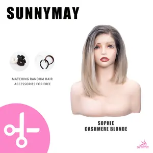 Sunnymay “Sophie Cashmere Blonde” layered cut women’s fashion synthetic wig, 13×4 lace front, no gel design, 120% low density, pre-cut lace, HD frontal highlight bob wig