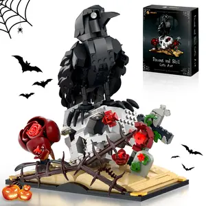 BUILDIFY Gothic Raven & Skull Art Building Set 758 PCS with Crow Skulls Roses & Books Dark Botanical Art Block Kit Compatible with Lego Ideal for Halloween Valentine’s Day & Christmas Decor