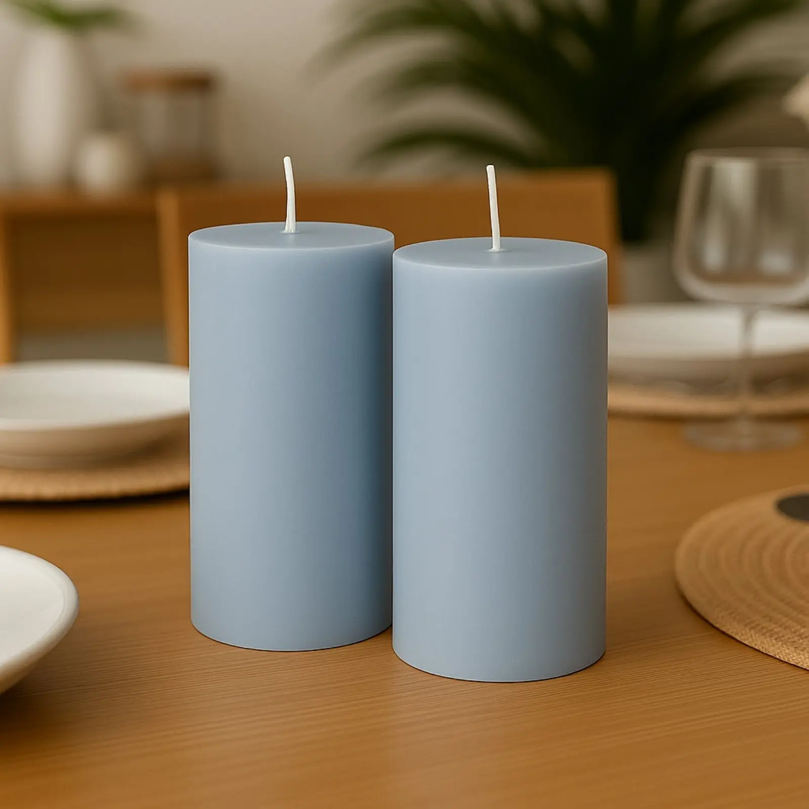 12-Pack 3"x6" Unscented Dripless Pillar Candles - Dusty Blue Long-Burning Paraffin Wax Candles with Cotton Wicks for Home Decor
