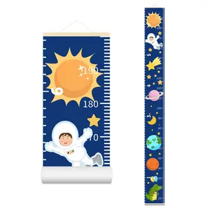 Canvas Hangable Removable Height Growth Chart for Baby Kids Toddler Boys Girls, Measuring Wall Ruler for Nursery Room Wall Decor (Space, Beige Wood)