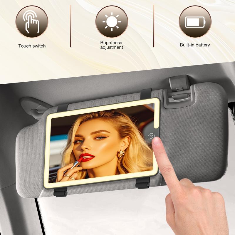 LED Car Sun Visor Makeup Mirror: Rechargeable with 3 Light Modes, Touch Dimming, and Adjustable Strap