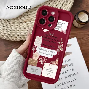 Floral Bible Verse Collage Pattern TPU Case for iPhone 17 Pro Max 16 16e 15 14 Plus 13 12 Mini 11 Air X XS Straight Edge Drop-Resistant Rugged Durable Cover Shell Valentine's Day Gift 2D printing