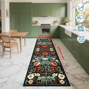 Fashionable Floral Runner Rug, Washable Rectangular Carpet for Home, Blue Patterned Mat for Living Room, Outdoor Patio & Camping Use, Flower Pattern Rugs, Home Decor Rug