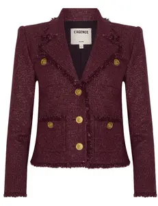 L'AGENCE Sylvia Collared Fringe Hem Jacket-SALE