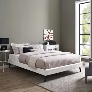 Modway Loryn Full Vinyl Bed Frame with Round Splayed Legs in White