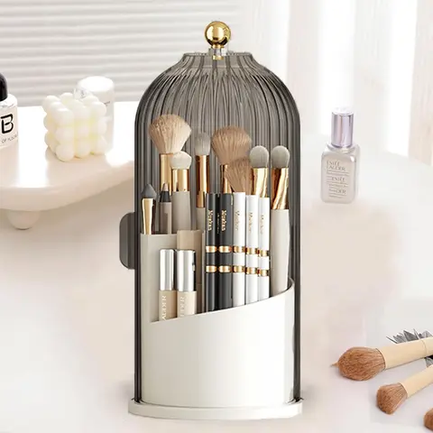 POV: Kleoa ulop Aesthetic 360° Rotating Vanity Organizer (Summer Sale!), Organizador de Maquillaje, Dustproof Makeup Brush Holder with Clear Fluted Dome