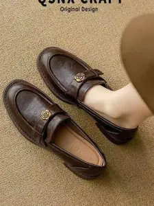 Vintage Pointed Toe Loafers, Rose Gold Buckle, Genuine Leather Penny Loafers, Classic Shoes, Retro Style, Comfortable Commuter Shoes