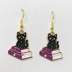 Cat Sitting On Books Earrings