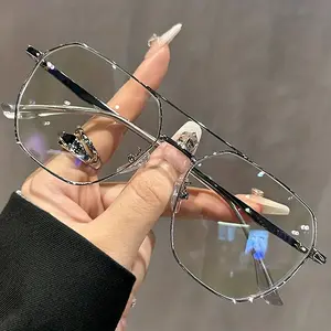 Men's & Women's Full-Rim Metal Frame Glasses - Large Square Non- Eyewear with Round-Eye Suitable for Casual & Professional Wear - Trendy Full-Frame Spectacles