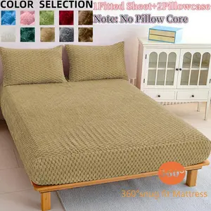 Soft Velvet Fitted Sheet Set, King Queen Size, Deep Pockets, Includes 1 Bed Skirt, 2 Pillowcases, Multiple Colors Available