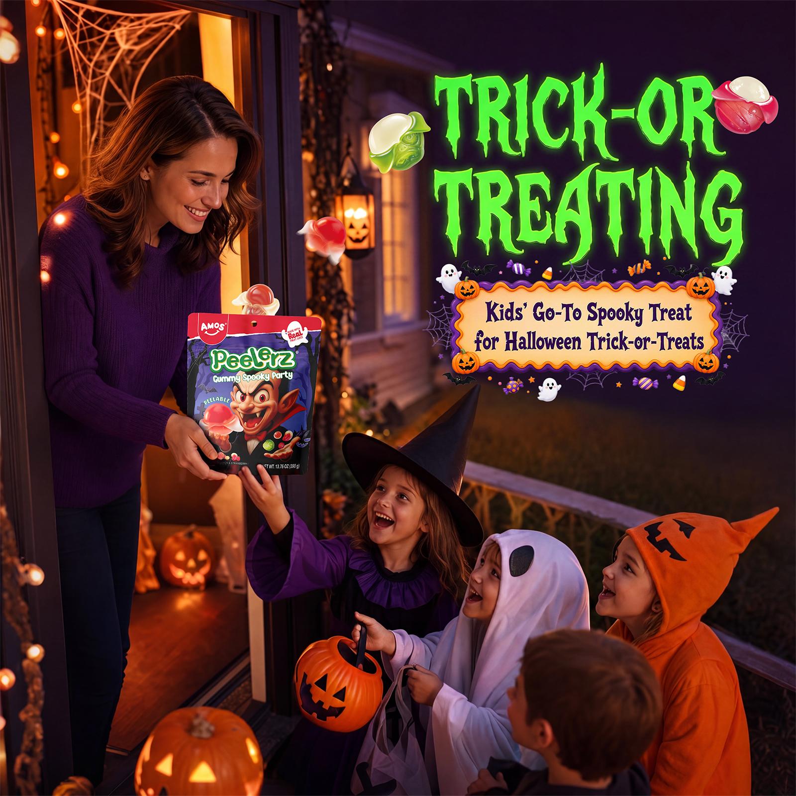 AMOS Peelerz Halloween Gummy Candy Gift Set, 31-Day Advent Calendar & Spooky Party Bag, Peelable Candy, 4 Fruity Flavors, 19.76 oz (560g)