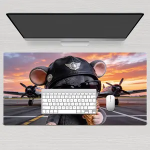 Premium Pilot Mouse With Leather Helmet And Sunglasses Illustration High Quality Mouse Pad Modern Office Gaming Comfort Experience Non Slip Durable For Daily Work And Play  40*80 Size.
