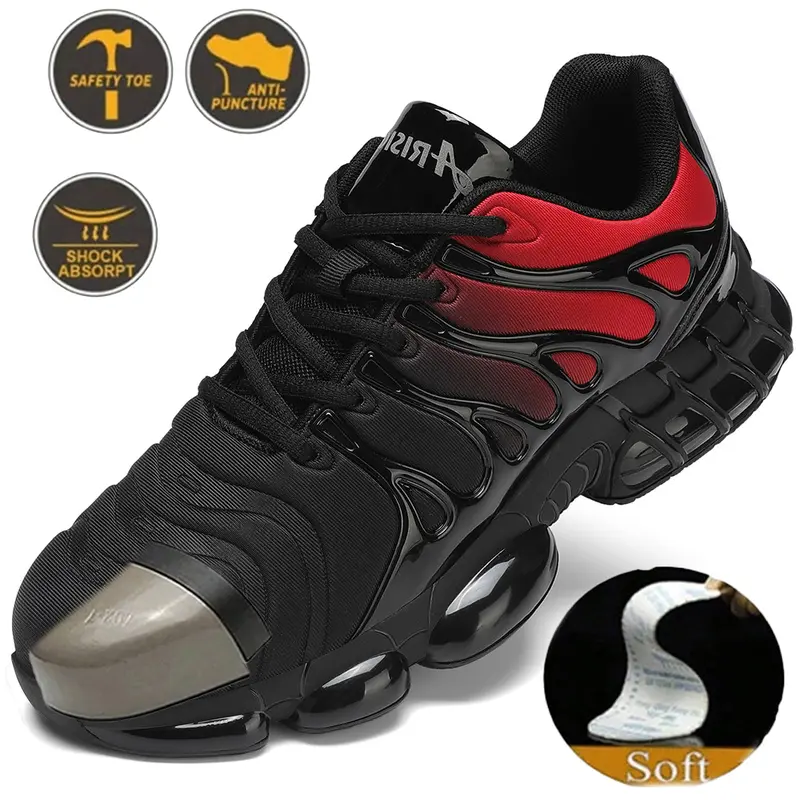 ARISIC Men's Steel Toe Safety Shoes - Lace-Up Industrial Work Footwear for Workers, Lightweight, Sturdy, Puncture-Resistant, Anti-Smash, Rubber Sole Outdoor-Ready Grip Walking Black Shoes for Summer Outdoor Use