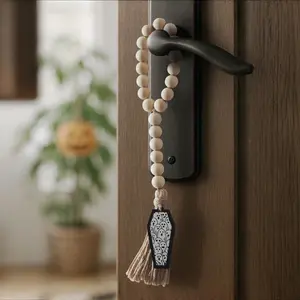 1Pc, Halloween wooden beads, coffin pendants, Halloween party wall hangings, haunted house decorations, holiday mantel/door/wall decorations