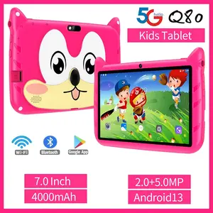 7-inch children's tablet Touchscreen Tablet Android 13 4GB RAM 64GB ROM supports WIFI Bluetooth function, parents can control pre installed educational learning software can support Q-version cute shell dual cameras 6000mAh battery