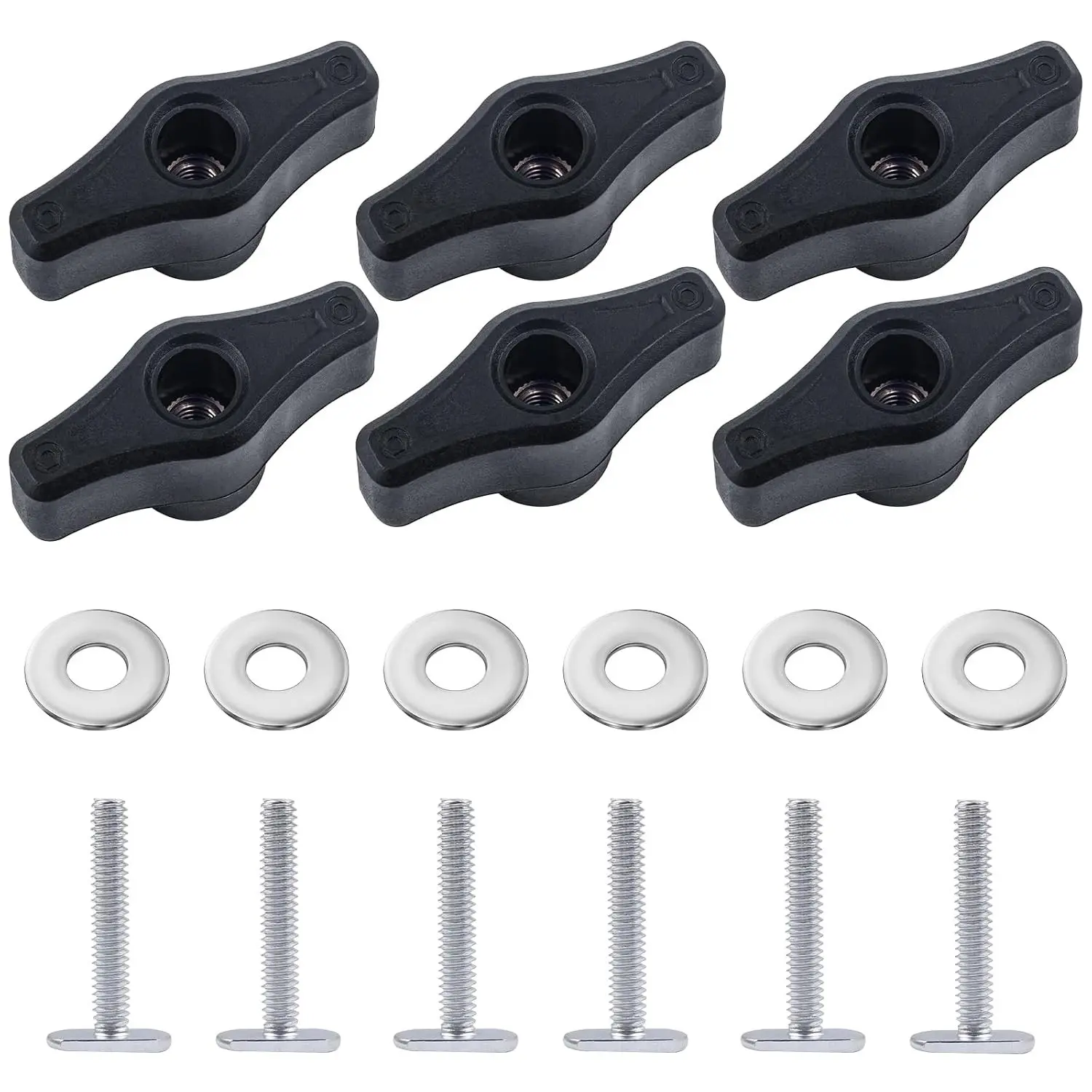 6 Pack T Track Knob Kit, 6 Knob, 1/4-20 Threaded Bolts and Washers, T Track Bolts, Track Accessories for Woodworking Jigs and Fixtures (6)