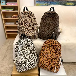 Fashion Leopard Corduroy Backpack - Large Capacity Laptop Bag with Adjustable Shoulder Strap, Multiple Compartments and Zipper Closures, Daily Backpack | Fashion Backpack | Corduroy Material, Travel Backpack
