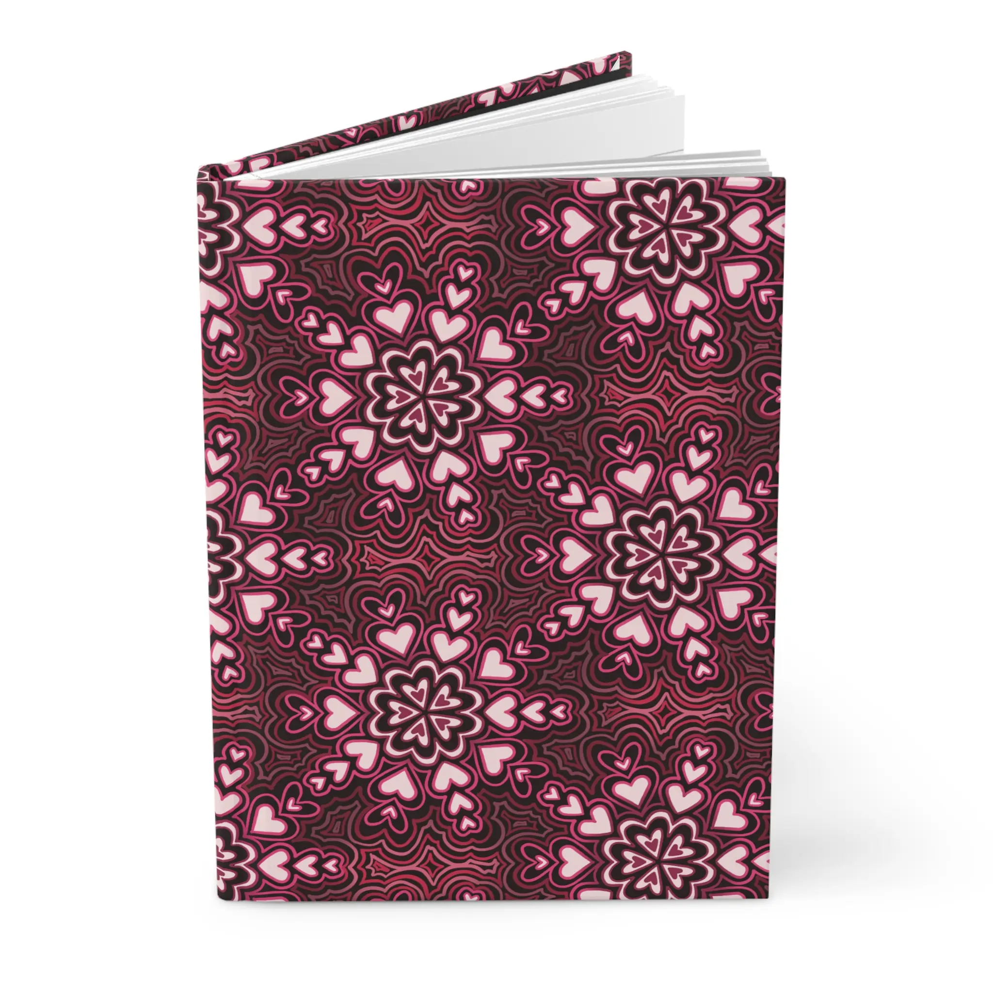 Valentine Heart Kaleidoscope Hardcover Journal | Floral Pattern Notebook