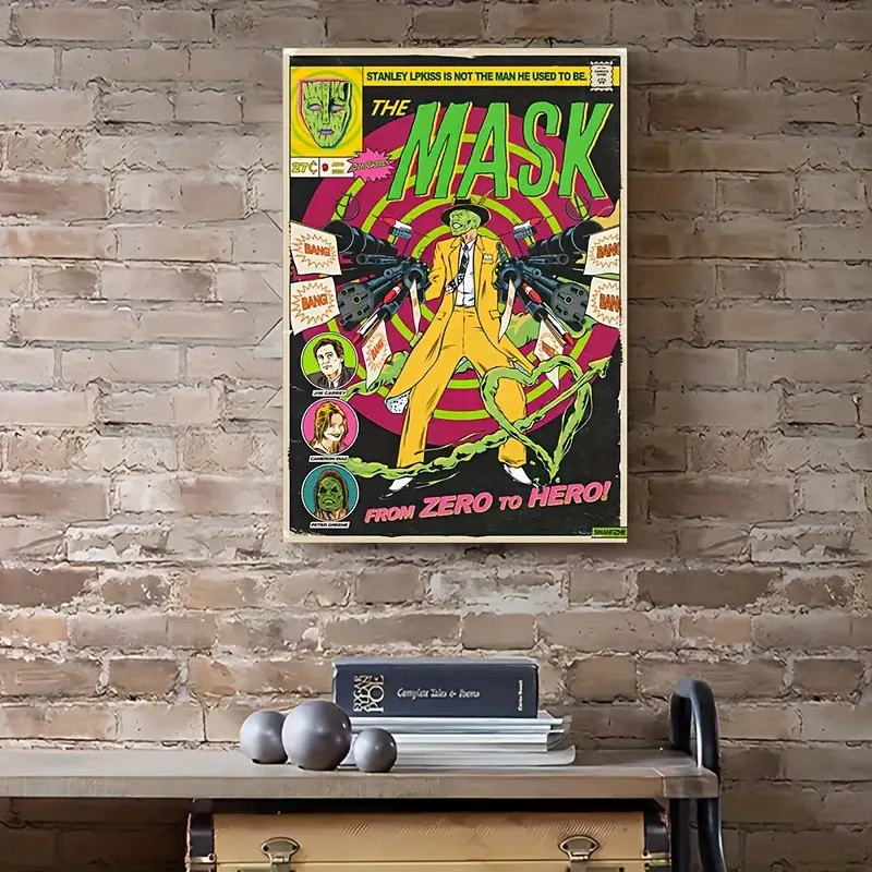 [2D Flat] Vibrant "The Mask" Comic Book Cover Art Print - Frameless Canvas Poster, High-Quality Home Decor for Bedroom & Living Room, Ideal Gift for Movie Fans