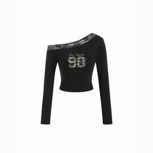 Cider Cotton-blend 98 Asymmetrical Neck Metal Detail Crop Top Dealsforyou