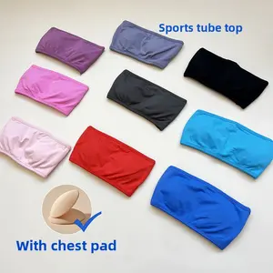 bantu tops at gym  Trend yoga chest wrap high elastic matte nylon beautiful back two webbing fitness bra sports tube top 5-pack high-impact full coverage wireless yoga Solid Supportive Sports Bra removable cup Women's Built-In Bra Workout Tank Top fix hal