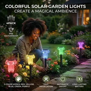 ROOMART Solar Garden Pathway Lights, IP55 Waterproof Multi-Color Outdoor Decor, Suitable for Yard, Garage, Porch, Pool, Garden, Patio, Valentine's Day Gift, solarlights