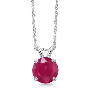 14K White Gold Red Ruby Pendant Necklace for Women | 1.00 Cttw | Gemstone July Birthstone | Round 6MM | With 18 Inch Chain