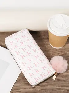 Large capacity long wallet, cash storage bag, coin wallet. Adorned with a Delicate Pom-pom, Fashionable printed handbag, long wallet. Wallet, phone bag, long clutch, suitable for daily use, Fashion Purses